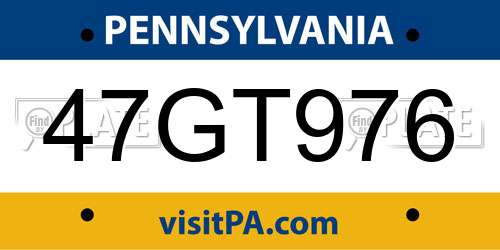 47GT976 Pennsylvania License Plate