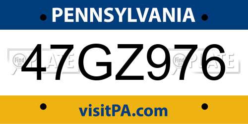 47GZ976 Pennsylvania License Plate