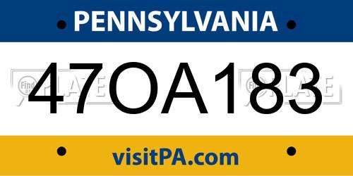 47OA183 Pennsylvania License Plate