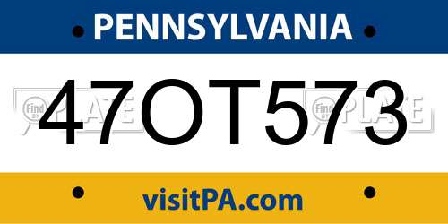 47OT573 Pennsylvania License Plate