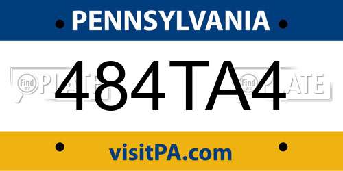 484TA4 Pennsylvania License Plate