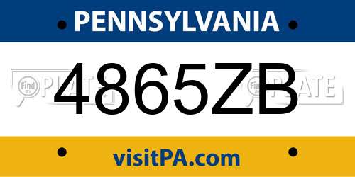 4865ZB Pennsylvania License Plate