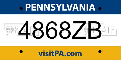 4868ZB Pennsylvania License Plate