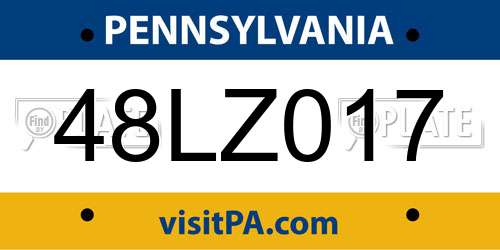 48LZ017 Pennsylvania License Plate