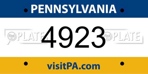 4923 Pennsylvania License Plate