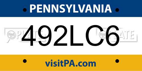 492LC6 Pennsylvania License Plate
