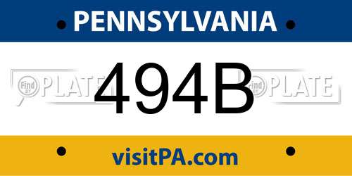 494B Pennsylvania License Plate