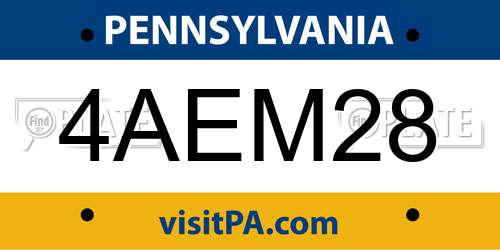 4AEM28 Pennsylvania License Plate