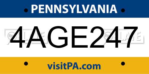 4AGE247 Pennsylvania License Plate