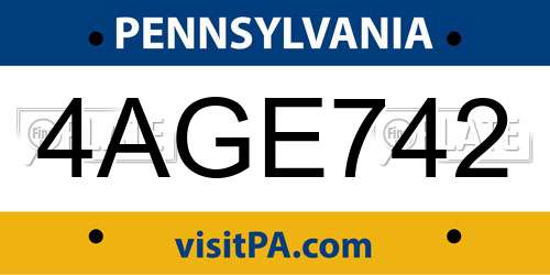 4AGE742 Pennsylvania License Plate
