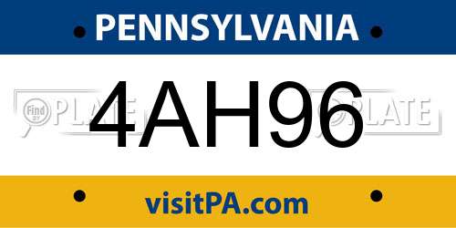 4AH96 Pennsylvania License Plate