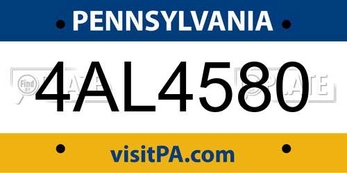 4AL4580 Pennsylvania License Plate