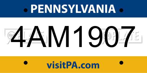 4AM1907 Pennsylvania License Plate