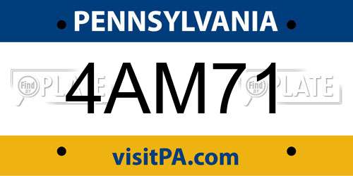 4AM71 Pennsylvania License Plate