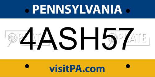 4ASH57 Pennsylvania License Plate