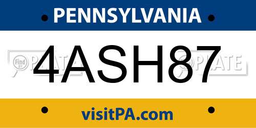 4ASH87 Pennsylvania License Plate