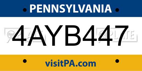 4AYB447 Pennsylvania License Plate