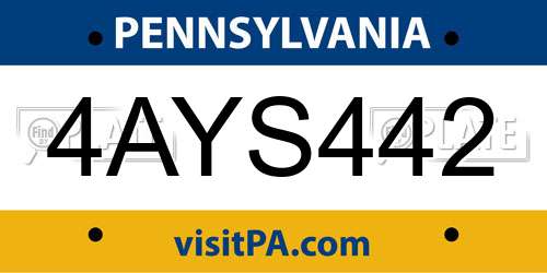 4AYS442 Pennsylvania License Plate