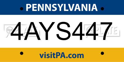 4AYS447 Pennsylvania License Plate
