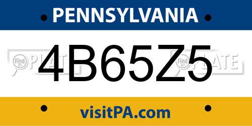 4B65Z5 Pennsylvania License Plate