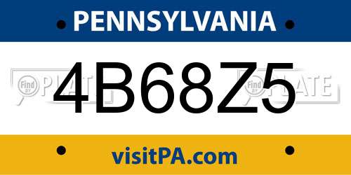 4B68Z5 Pennsylvania License Plate