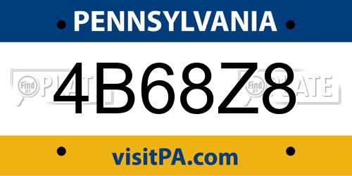 4B68Z8 Pennsylvania License Plate
