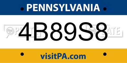 4B89S8 Pennsylvania License Plate