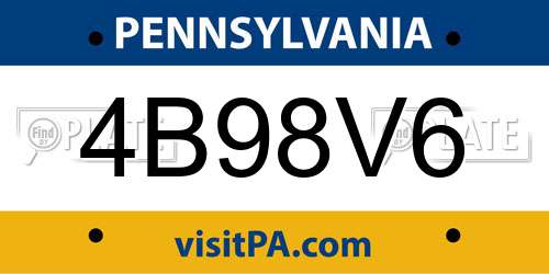 4B98V6 Pennsylvania License Plate