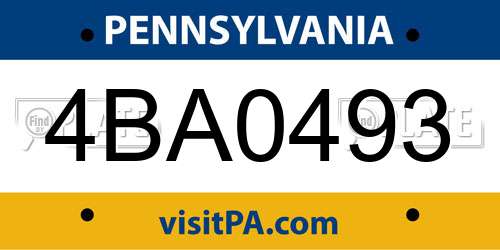 4BA0493 Pennsylvania License Plate