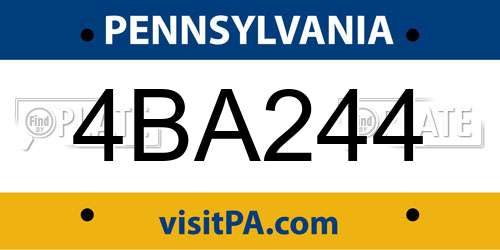 4BA244 Pennsylvania License Plate