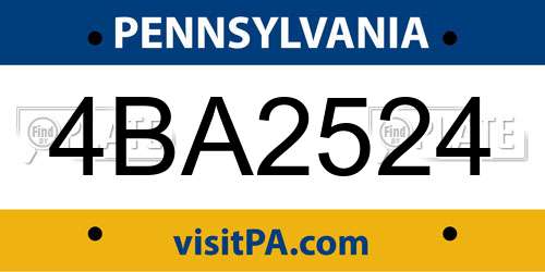 4BA2524 Pennsylvania License Plate