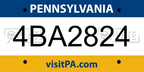 4BA2824 Pennsylvania License Plate
