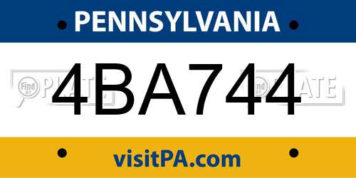 4BA744 Pennsylvania License Plate