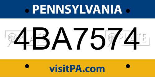 4BA7574 Pennsylvania License Plate