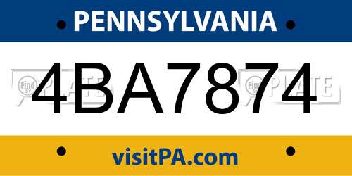 4BA7874 Pennsylvania License Plate