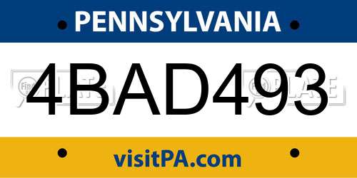 4BAD493 Pennsylvania License Plate