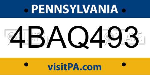 4BAQ493 Pennsylvania License Plate