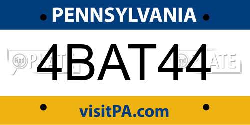 4BAT44 Pennsylvania License Plate