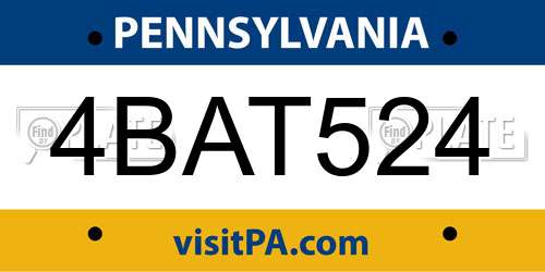 4BAT524 Pennsylvania License Plate