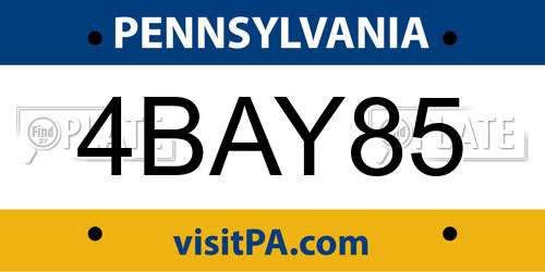 4BAY85 Pennsylvania License Plate