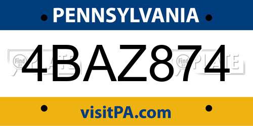 4BAZ874 Pennsylvania License Plate