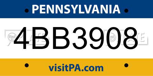 4BB3908 Pennsylvania License Plate