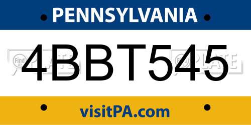 4BBT545 Pennsylvania License Plate