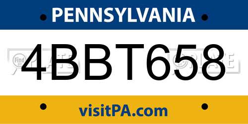 4BBT658 Pennsylvania License Plate
