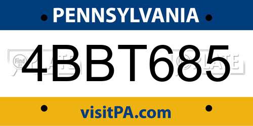 4BBT685 Pennsylvania License Plate