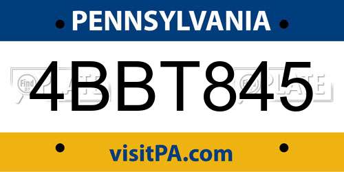 4BBT845 Pennsylvania License Plate