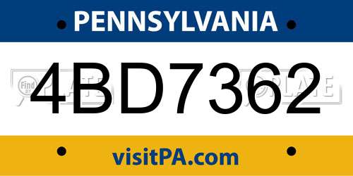 4BD7362 Pennsylvania License Plate