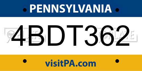 4BDT362 Pennsylvania License Plate