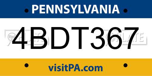4BDT367 Pennsylvania License Plate