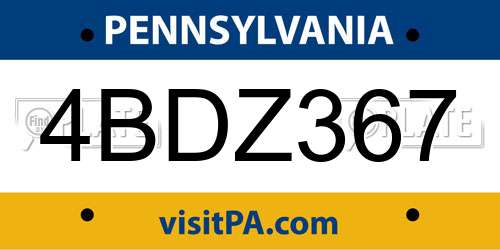 4BDZ367 Pennsylvania License Plate